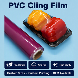 보라색 색상 소프트 안티 안개 PVC 식품 스트레치 필름 식품 포장용 필름 점보 롤 달라붙음
