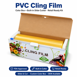 커터 박스가 포함된 PVC 식품 등급 접착 필름 | 음식을 신선하게 보관할 수 있는 100% BPA 프리 주방 플라스틱 랩